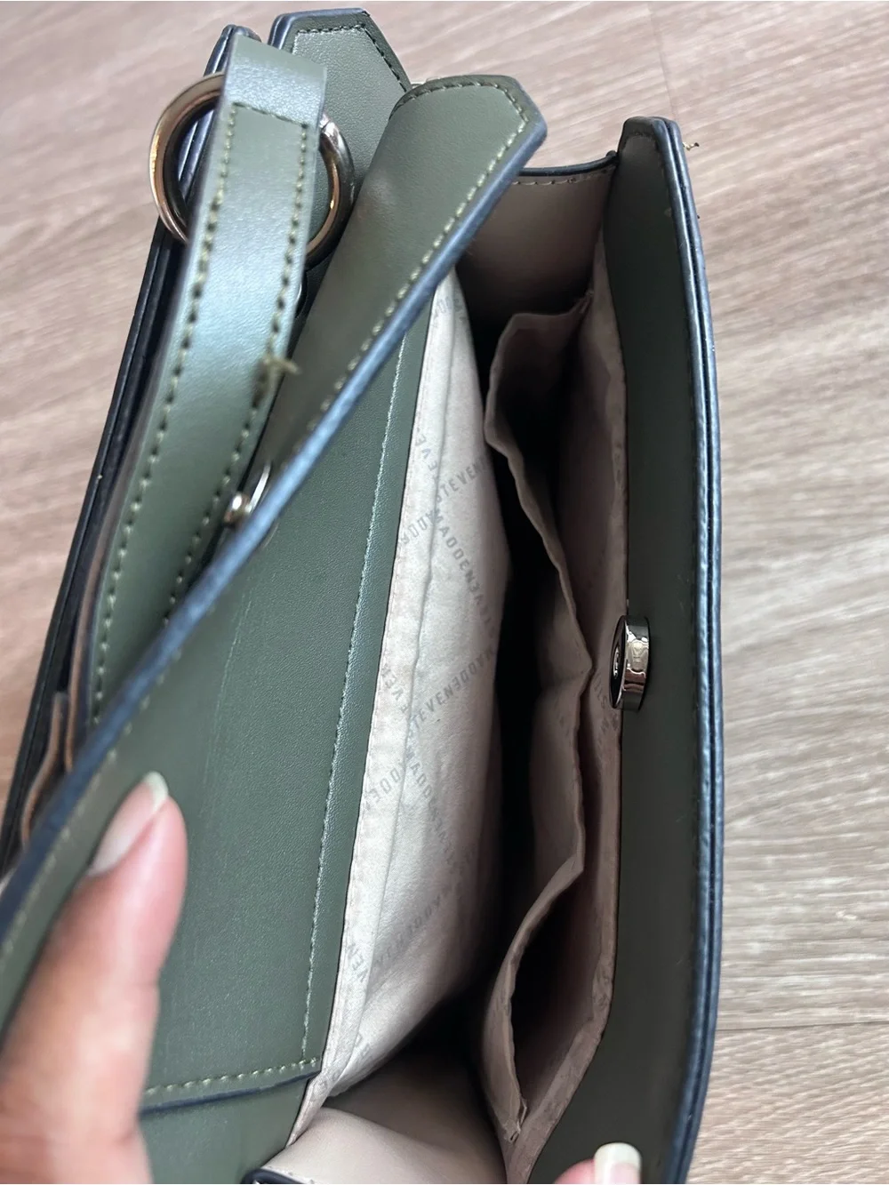 Steve Madden Bevelyn Satchel Crossbody Bag Olive Green w/ Pouch
